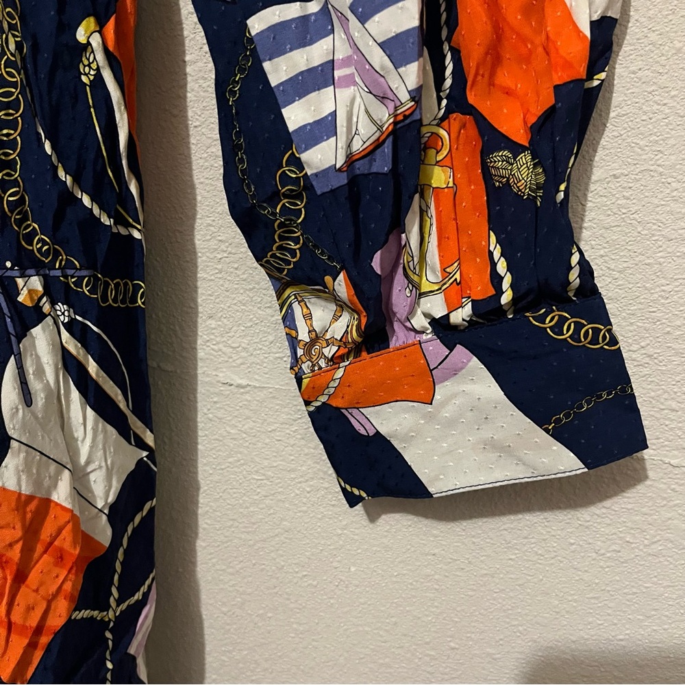 Anthropologie Maeve L Nautical Print Navy Multicolor Colorful  Mini Shirt Dress - Picture 6 of 11